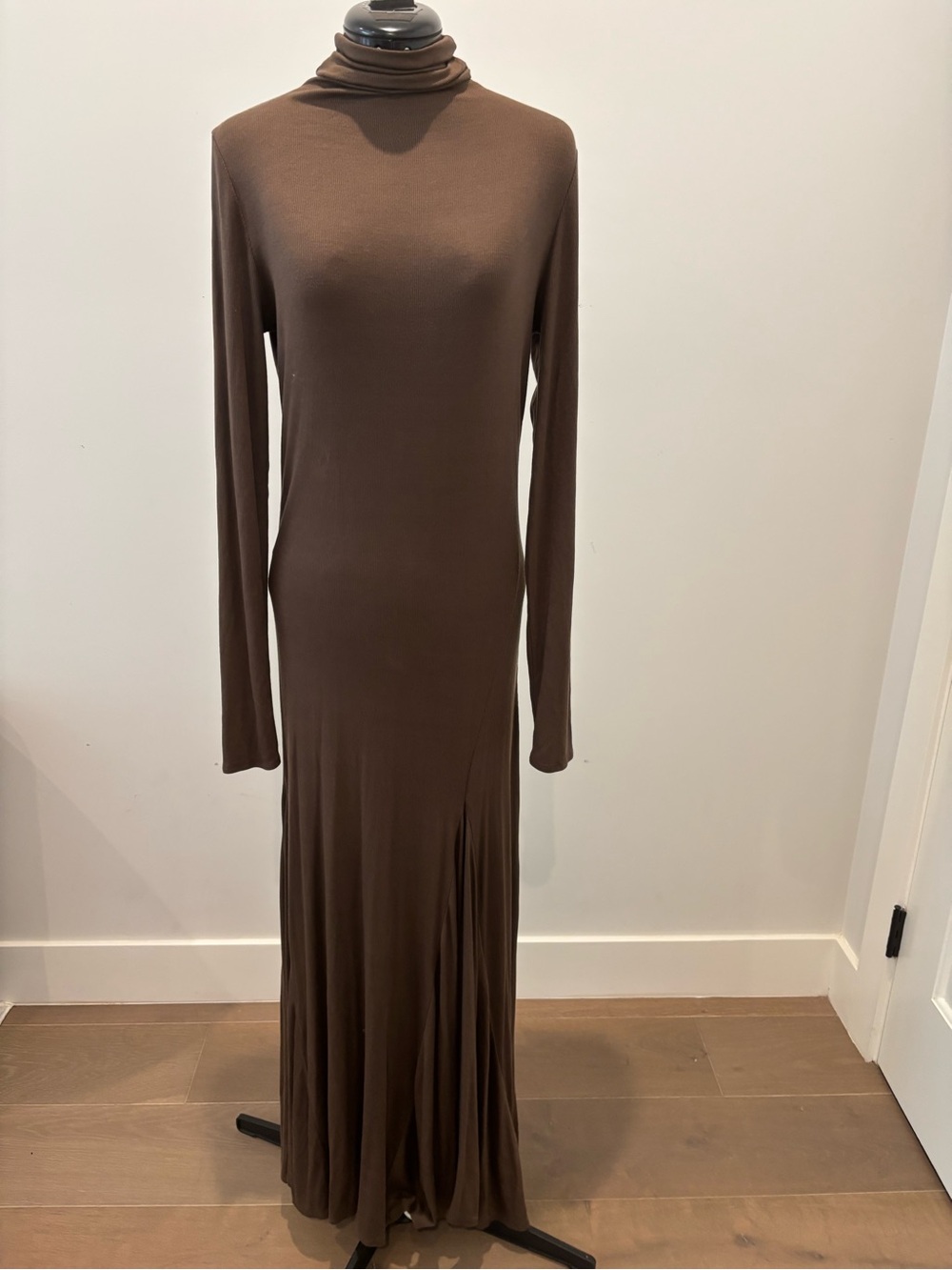 AG Adriano Goldschmied Chocolate Brown Long-Sleeve Turtleneck Maxi Dress